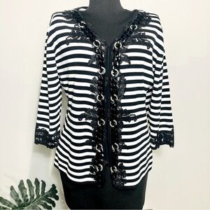 Excellent Condition Cardigan w/Lace & Chain Detail, 3/4 Sleeve by Moffi Size‎ 10